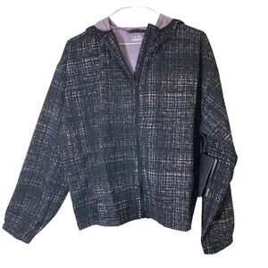 HIND Womens Running Jacket L  Hooded Black Purple Solace Reflective Active Wear